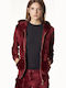 SugarFree Women's Hooded Velvet Cardigan Faded Burgundy