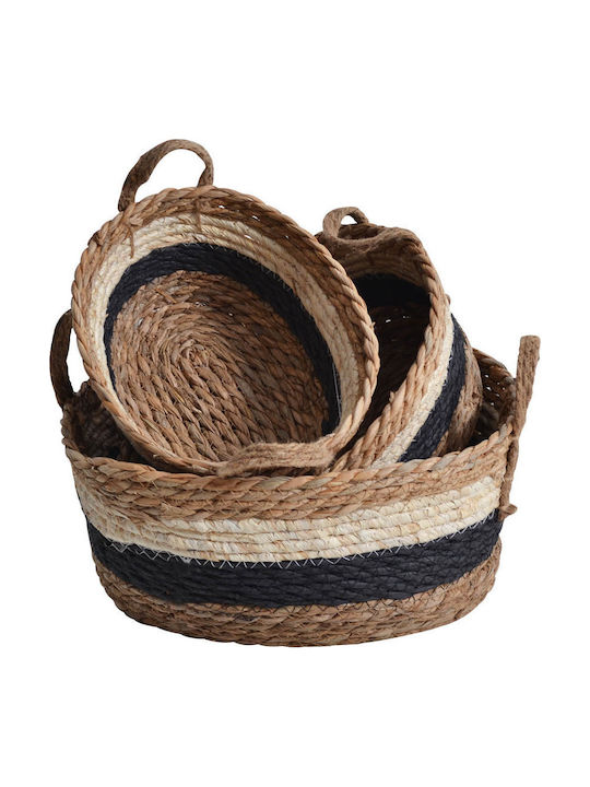 Wicker Decorative Baskets Set Μπεζ - Μαύρο 3pcs Ankor