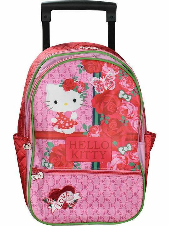 Sunce Hello Kitty Σχολική Τσάντα Τρόλεϊ Δημοτικού Ροζ με Θήκη για Παγούρι 16lt
