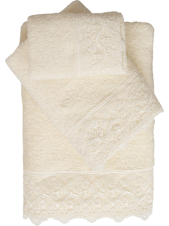Viopros Νο 5 Bridal Towel Set 5pcs with Lace Ecru