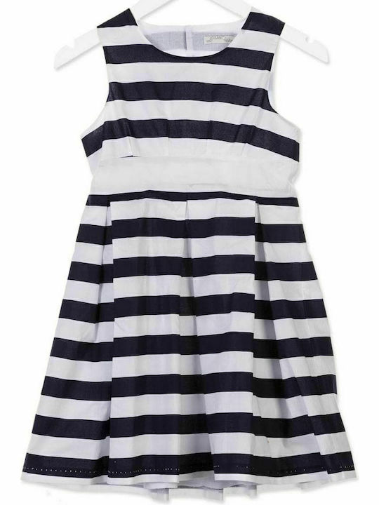 Mädchenkleid Ärmellos Gestreift Blau