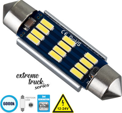 GloboStar Λάμπα Αυτοκινήτου Festoon 3rd Generation C5W Canbus LED 6000K Ψυχρό Λευκό 12-24V 3.6W 1τμχ