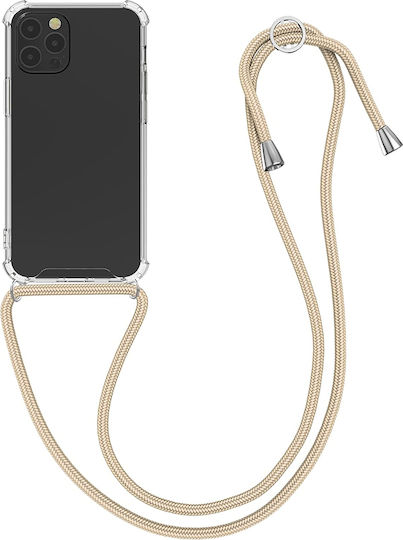 KWmobile Back Cover Silicone with Strap Transparent / Gold (iPhone 12 / 12 Pro)