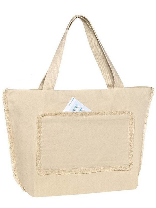 Geantă de plajă UBAG Tahiti cu franjuri și mânere lungi 100% bumbac, 320gsm, 57x38+18cm, 16L NATURAL