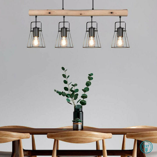 Trio Lighting Jaipur Pendant Light Beige Rail for 4 Bulbs E27 80x150cm