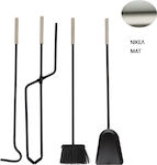 Zogometal Fireplace Tool Set with Stand Holder Nickel Matt