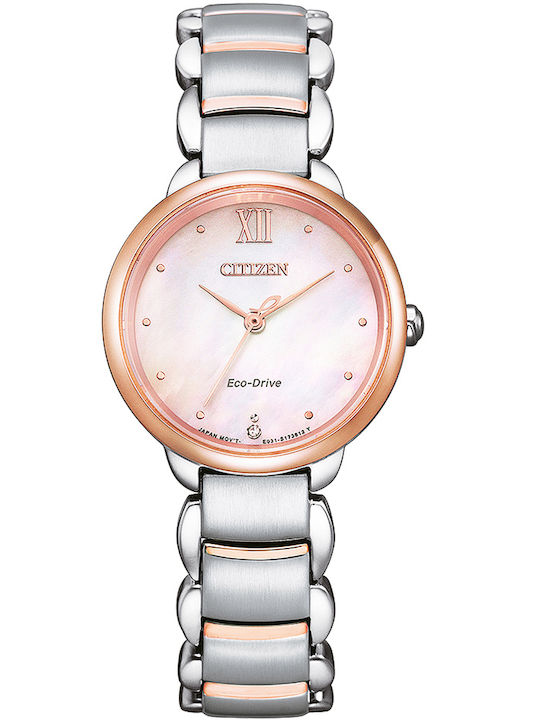 Citizen Γυναικείο Ρολόι 28mm Μπαταρίας με Ασημί Μεταλλικό Μπρασελέ