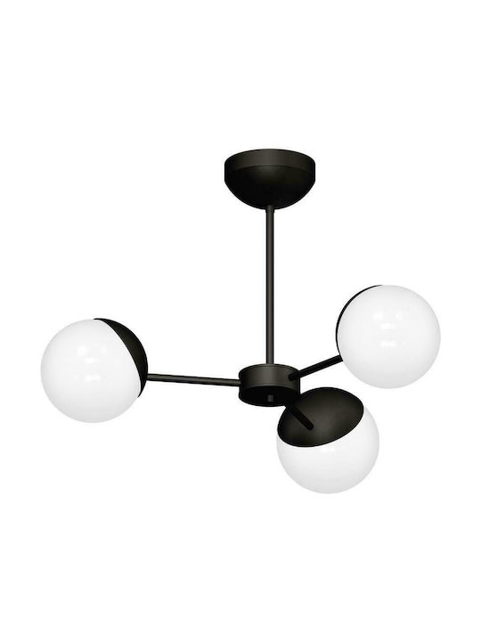 Luminex Sphere Μοντέρνα Γυάλινη Πλαφονιέρα Οροφής με Ντουί E14 σε Μαύρο χρώμα 66cm