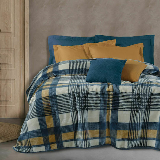 Das Home 0462 Velvet Blanket Double 220x240cm Beige / Black / Ochre