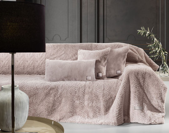 Guy Laroche Crusty Ριχτάρι Τετραθέσιου Καναπέ Γούνινο 170x350εκ. Old Pink 1133086221016