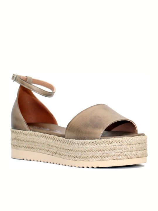 Δερμάτινα Γυναικεία Σανδάλια Flatforms Μπεζ