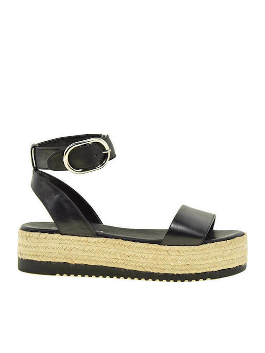 Fardoulis Flatforms Leather Women's Sandals with Ankle Strap Black