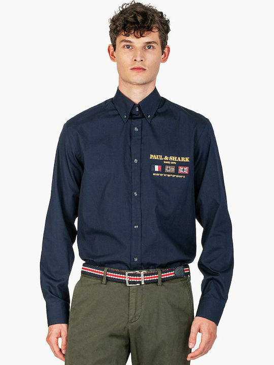 Long-sleeved Cotton Shirt Navy Blue