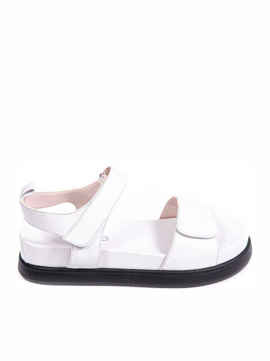 Fardoulis 114-159 Leather Women's Flat Sandals with Strap Flatforms in White Color