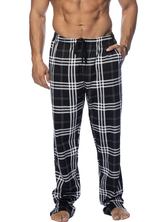 Gazzaz by Vienetta 104042 Men's Winter Cotton Checked Pajama Pants Black/White