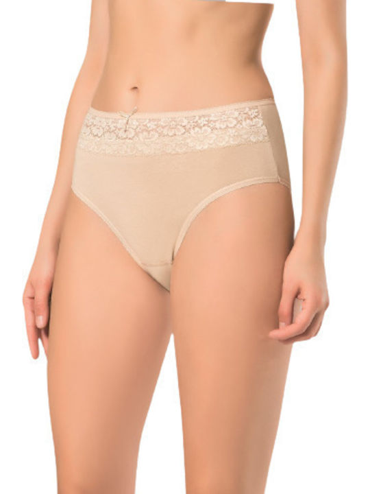 High-waisted Women's Slip with Lace Beige