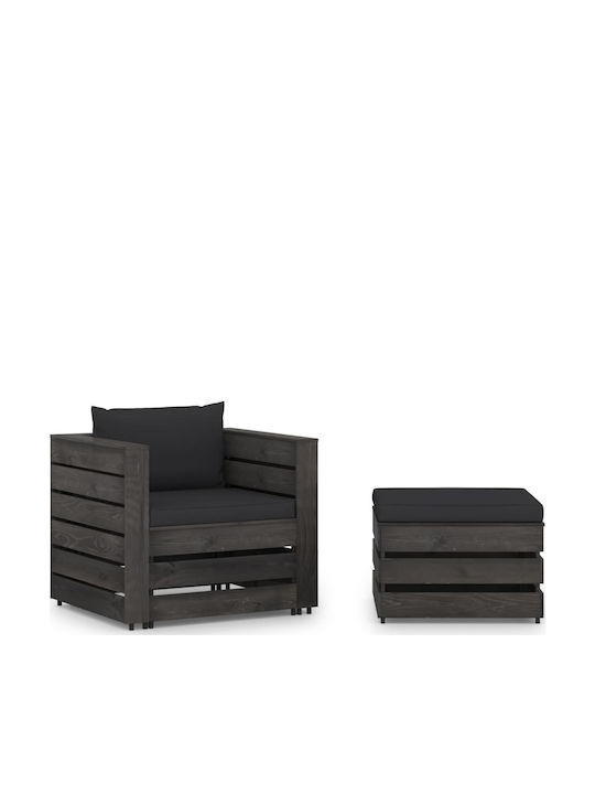 Set Lounge for Small Outdoor Spaces Grey / Black with Pillows 2pcs