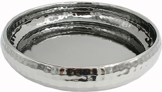 Art et Lumiere Decorative Platter Round Ceramics Ασημί 1pcs 28x28x6εκ.