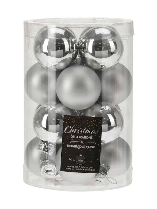 JK Home Decoration Christmas Glass Ball Ornament Silver 3.5x3.5cm 16pcs