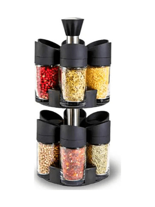 Plastic Tabletop Spice Rack with Stand Black 12pcs