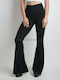 Chica 08310 Γυναικείο Ψηλόμεσο Υφασμάτινο Παντελόνι Καμπάνα σε Slim Εφαρμογή Μαύρο
