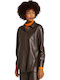 Women's Leather Monochrome Long Sleeve Shirt Brown