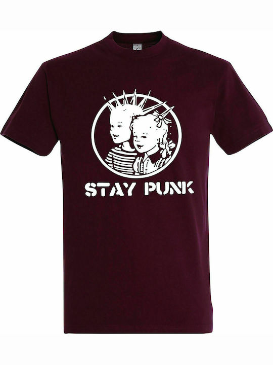 Тениска унисекс "Stay Punk", бургундско