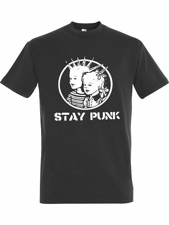 Тениска унисекс "Stay Punk", Тъмно сиво