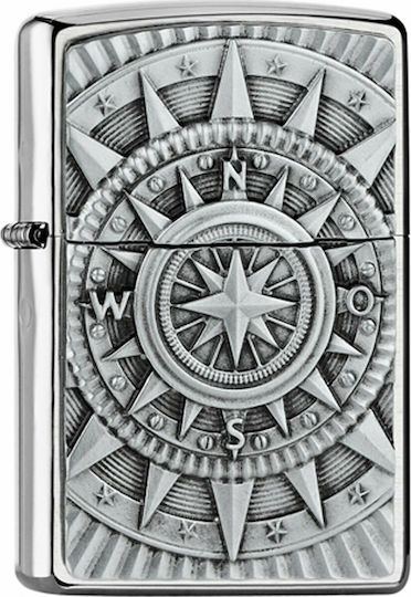 Zippo Compass Ветроустойчив Запалка с Пламък в Сребрист Цвят