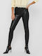 Only Women's High-waisted Leather Trousers in Slim Fit Black