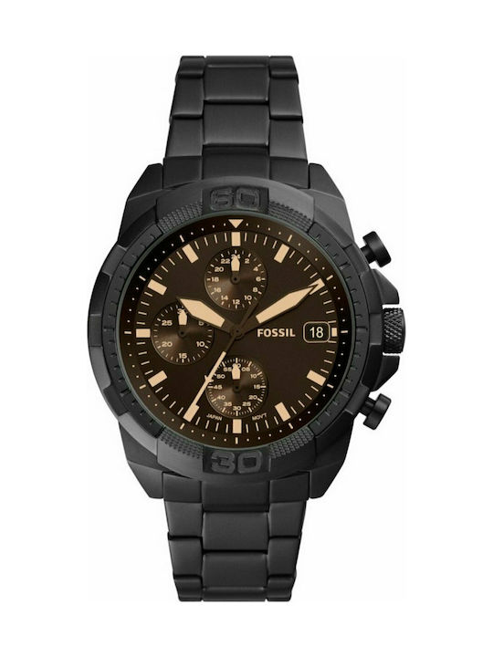 Fossil Watch Chronograph Battery with Black Metal Bracelet