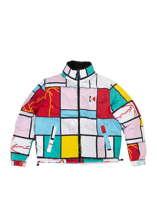 Reversible Women's Short Puffer Jacket Double Sided for Winter Black/Pink/Light Blue