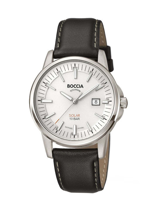 Boccia Uhr Batterie mit Schwarz Lederarmband