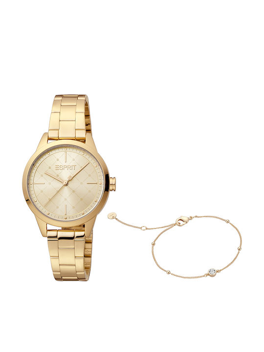 Esprit Jewellery Set Ceas de Damă cu Auriu Brățară Metalică