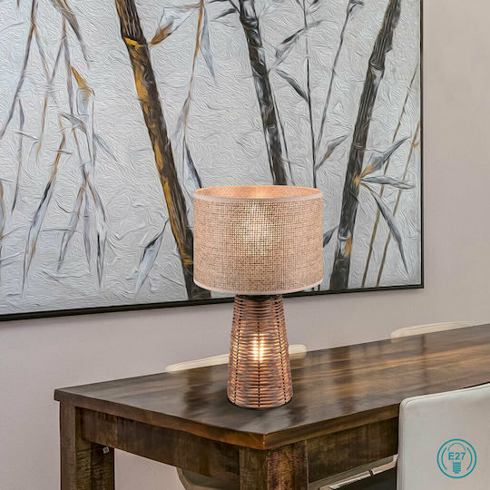 Trio Lighting Straw Vintage Πορτατίφ για Ντουί E27 με Μπεζ Καπέλο και Καφέ Βάση