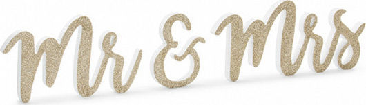 PartyDeco Дървена Декорация за Маса Mr & Mrs с Glitter Gold