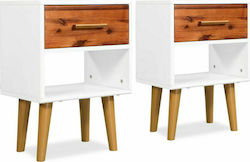 Bedside Tables of Solid Wood 2pcs Ξύλο Ακακίας / Λευκό 40x30x45cm