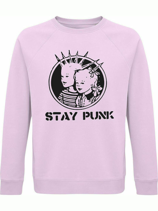 Sweatshirt unisex, Organic "Stay Punk", Creamy Pink