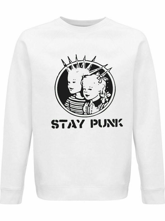 Sweatshirt unisex, Organic "Stay Punk", White