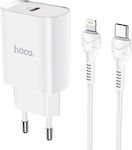 Hoco Φορτιστής με Θύρα USB-C και Καλώδιο Lightning Power Delivery Λευκός (N14)