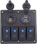 Kewig SP12 Boat Switch with Panels Panel with 4 Waterproof Switches, Lighter, 2 x USB