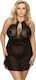 Anais Apparel Stefi Chemise Plus Size Set Sexy cu Halat Black