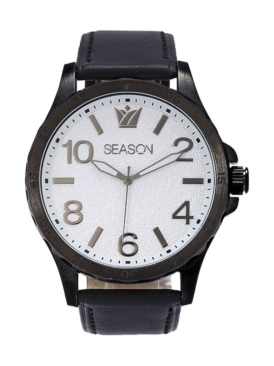 Season Time Men's Watch Battery with Black Leather Strap