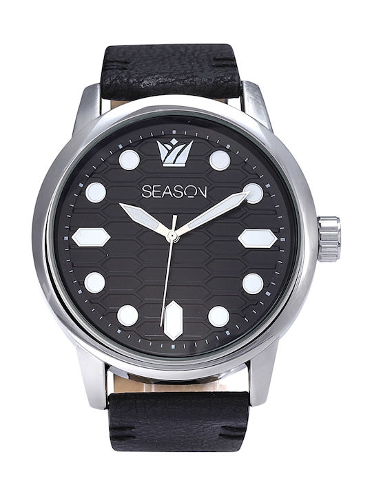 Season Time Ceas Barbati 48mm cu Baterie cu Curea din piele Neagră
