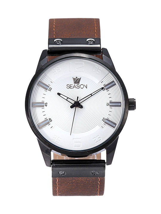 Season Time Herrenuhr 42mm Batterie mit Braun Lederarmband