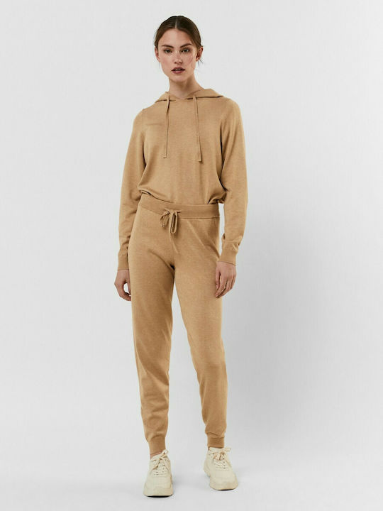 Vero Moda Women's Long Sleeve Pullover with Hood Camel