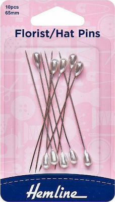 Hemline Safety Pins Set of Long Pearl Sewing Pins 65mm 10pcs 711