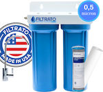 Filtrato WHF14D Συσκευή Φίλτρου Νερού Κάτω Πάγκου Διπλή με Βρυσάκι 1/4'' με Ανταλλακτικό Φίλτρο AquaFilter FCPS5 5μm, Pentair CFB-PB-10 0,5μm