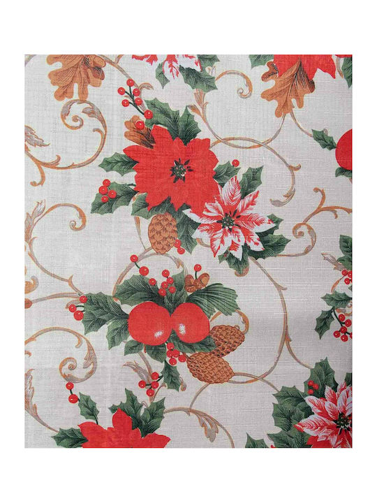 Silk Fashion Χριστουγεννιάτικο Τραπεζομάντηλο Υφασμάτινο Αλέκιαστο Καρέ Λουλούδια & Κλαδιά 90x90εκ.