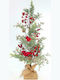 Decorated Christmas Slim Green Tree with Flowerpot Base and Built in Branches H70pcs with Berries and Birds